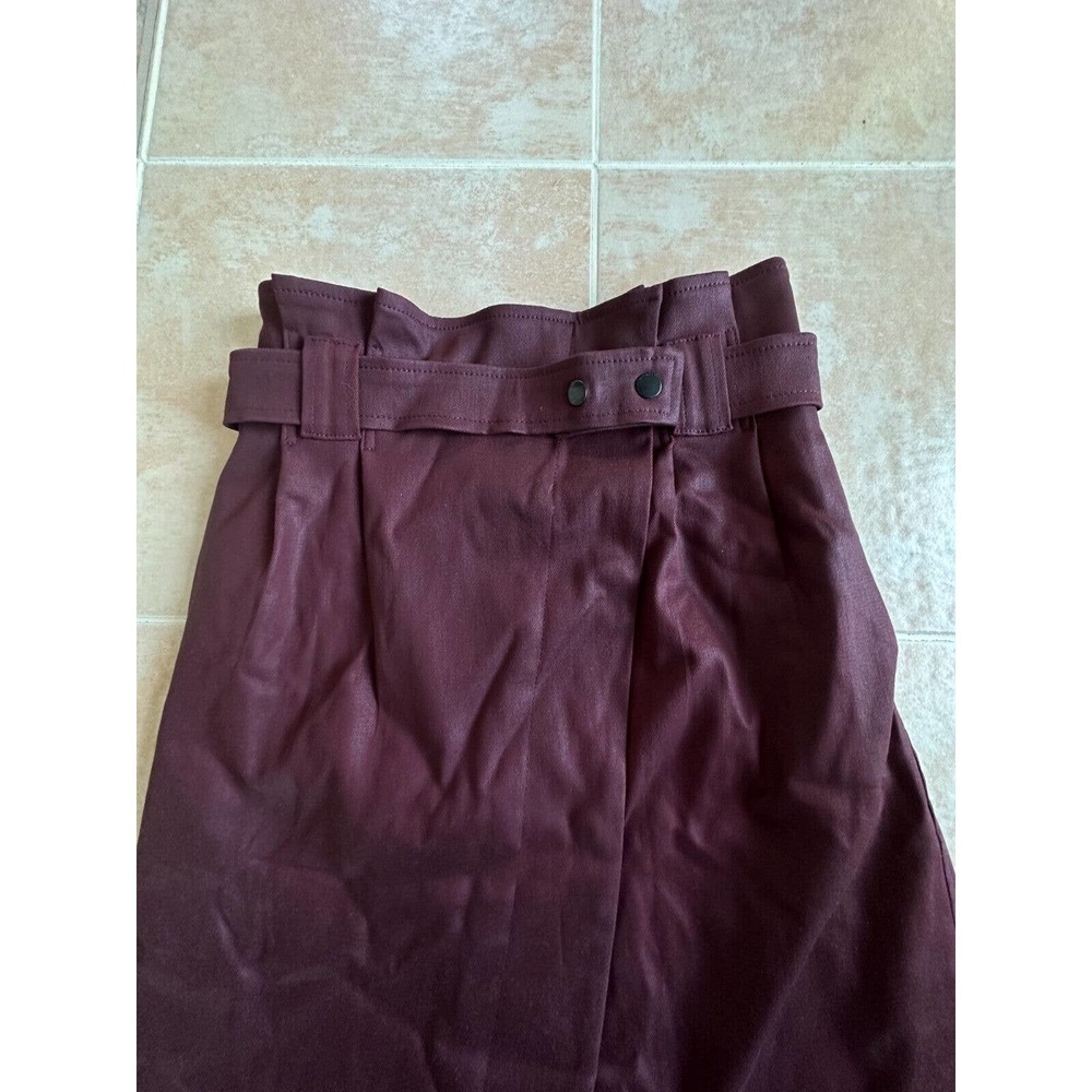 DL1961 Burgundy wax coated pleated waist -belted front open Denim skirt size xs - Picture 3 of 10